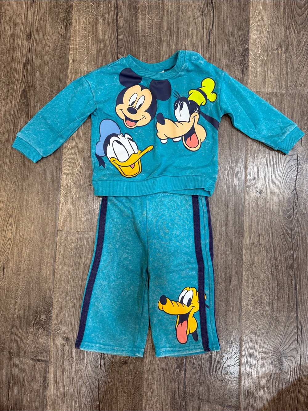 Disney Teal Kids Character Pajama Set with Mickey, Donald & Pluto